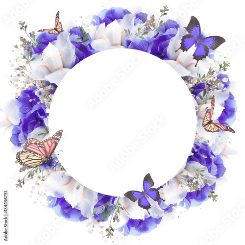 Fototapeta Naklejka Na Ścianę i Meble -  Amazing butterfly fairy of flowers, hydrangeas and iris.