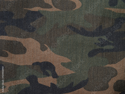 Camouflage brown and green denim military textile background horizontal