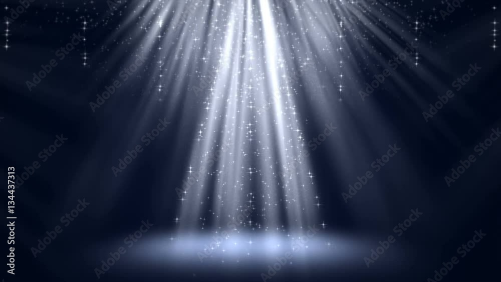 Magic blue light rays with particles animation. Seamless loop abstract background.