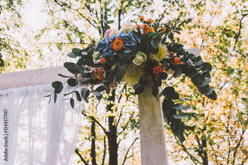 floral party decorations. Design wedding and children's party Design. confectionery, flower bouquets.Film Texture & Unfocused photo