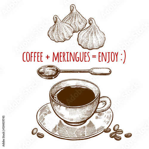 Cup of coffee and meringues.