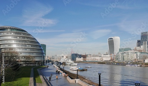 Famous London buildings including the Mayors house and the Walkie Talkie on the banks of the Thames  photo