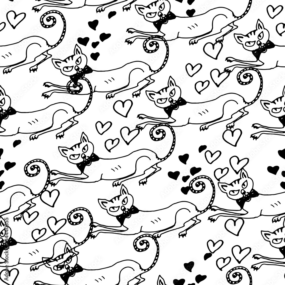 Obraz premium Hand drawn seamless pattern. Cute cats