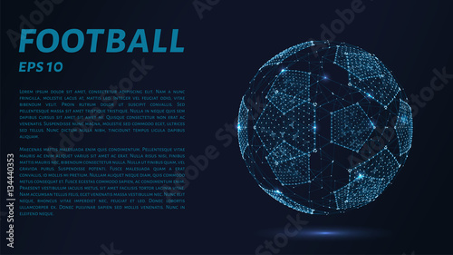A soccer ball consists of points, lines and triangles. The polygon shape in the form of a ball on a dark background. Vector illustration. Graphic concept of football