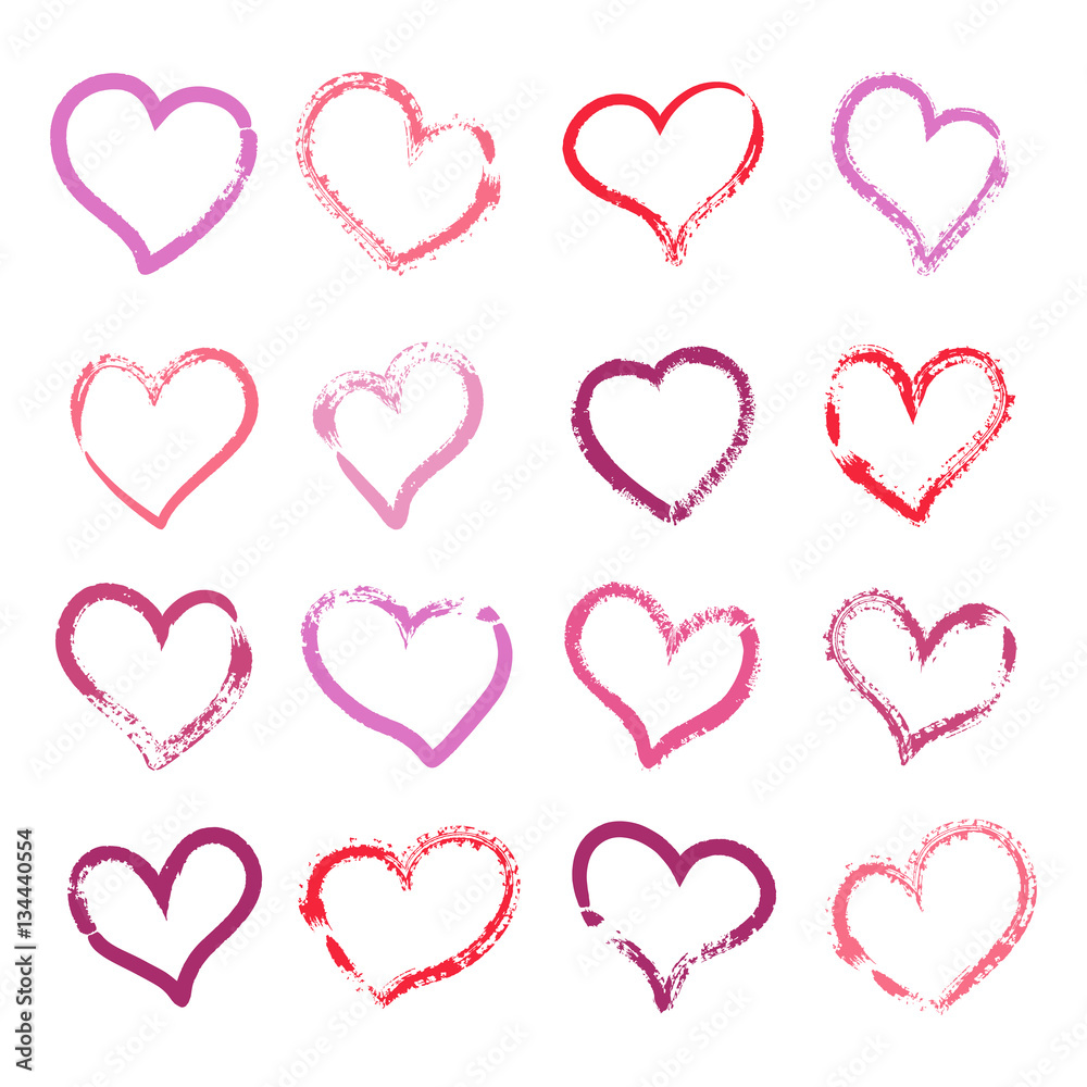 vector set of pink brush painted hearts vector set of pink brush painted hearts