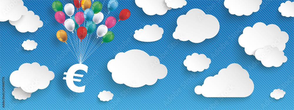 Paper Clouds Striped Blue Sky Balloons Euro Header Paper Clouds Striped Blue Sky Balloons Euro Header