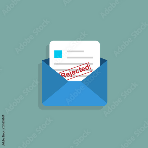 Envelope with letter " Rejected ". Flat style