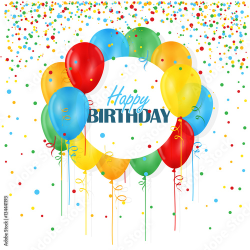 HAPPY BIRTHDAY card with balloons and streamers
