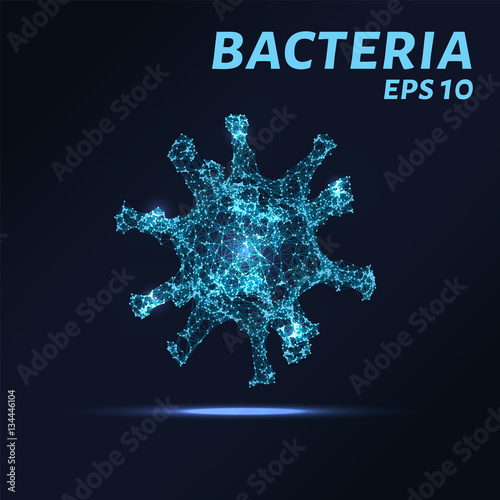 A bacterium consists of points, lines and triangles. The polygon shape in the form of the virus against a dark background. Vector illustration. Graphic concept bacteria