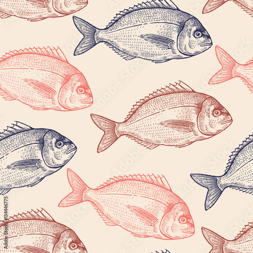 Seamless vector pattern with fish.
