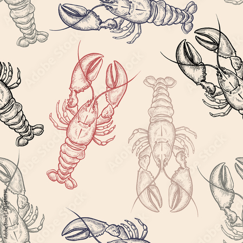 Seamless vector pattern with lobsters.