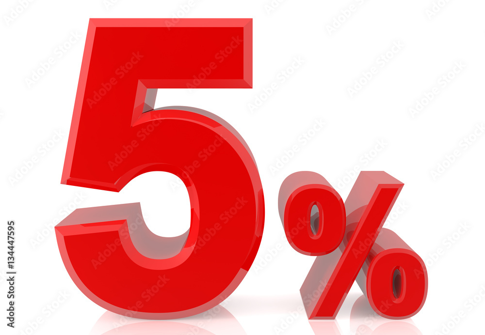 five percent red 3d rendering five percent red 3d rendering