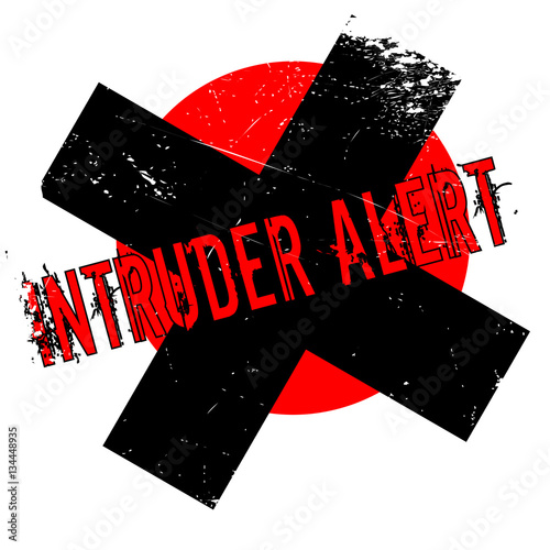 Intruder Alert rubber stamp. Grunge design with dust scratches. Effects can be easily removed for a clean, crisp look. Color is easily changed.