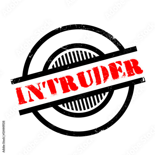Intruder rubber stamp. Grunge design with dust scratches. Effects can be easily removed for a clean, crisp look. Color is easily changed.