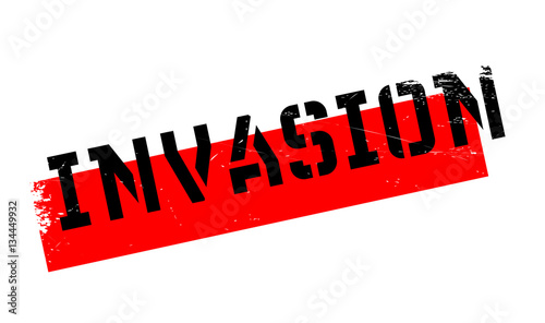 Invasion rubber stamp. Grunge design with dust scratches. Effects can be easily removed for a clean, crisp look. Color is easily changed.