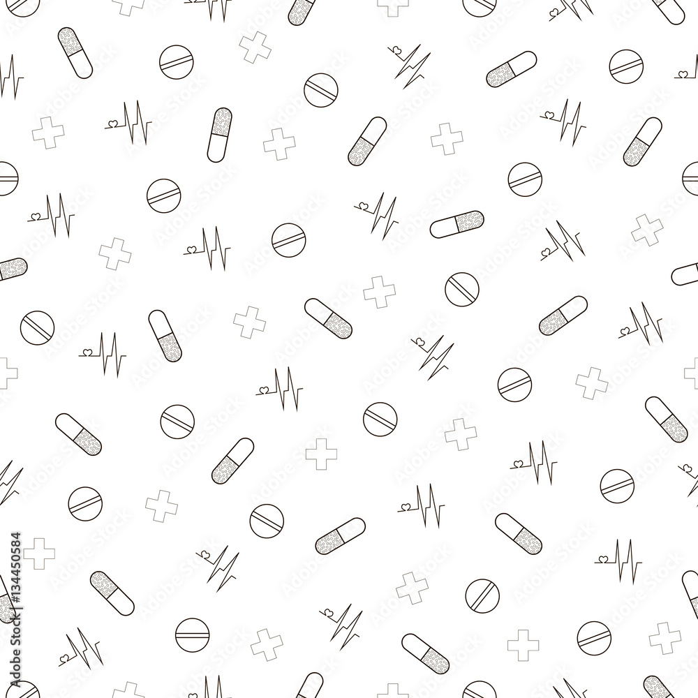 Vector seamless pattern with pills and capsules Vector seamless pattern with pills and capsules