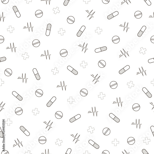 Vector seamless pattern with pills and capsules
