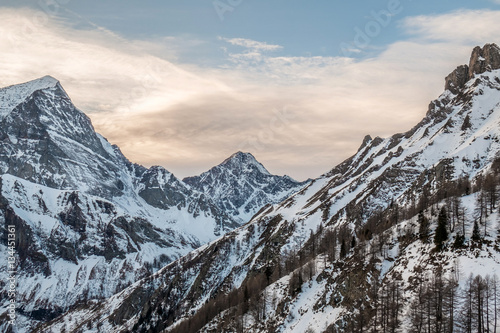 San Domenico  Piemonte  Italy  Mountains at sunset - Alpine snowy landscape