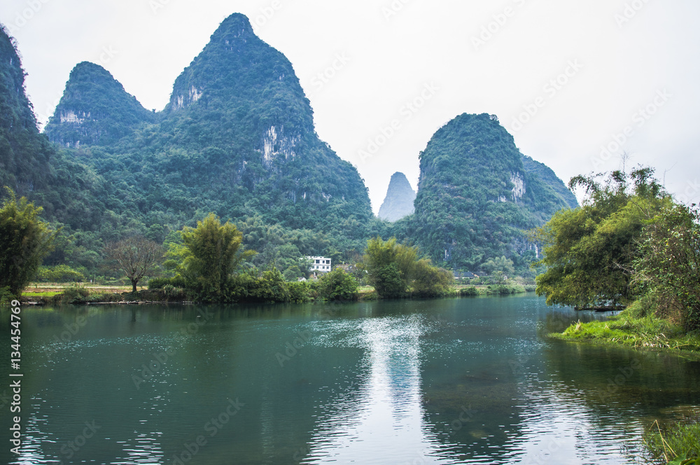 The beautiful mountains and river scenery
