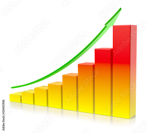 Orange growing bar chart with green up arrow business success co