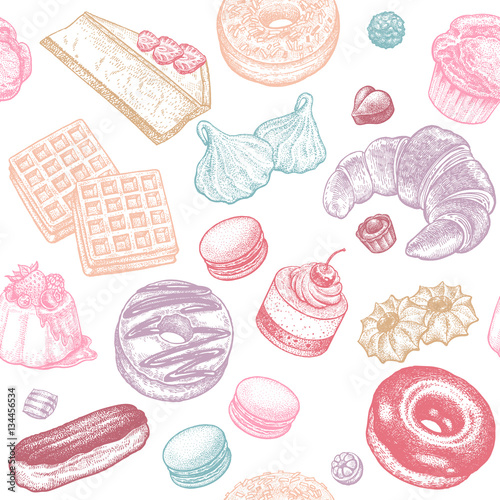 Sweets and desserts seamless pattern.
