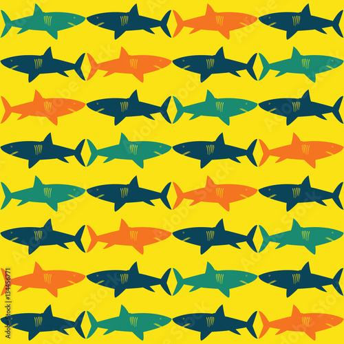 Sharks background seamless texture yellow silhouette