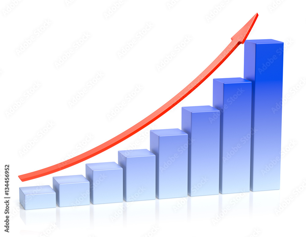 Growing blue bar chart business success concept Growing blue bar chart business success concept