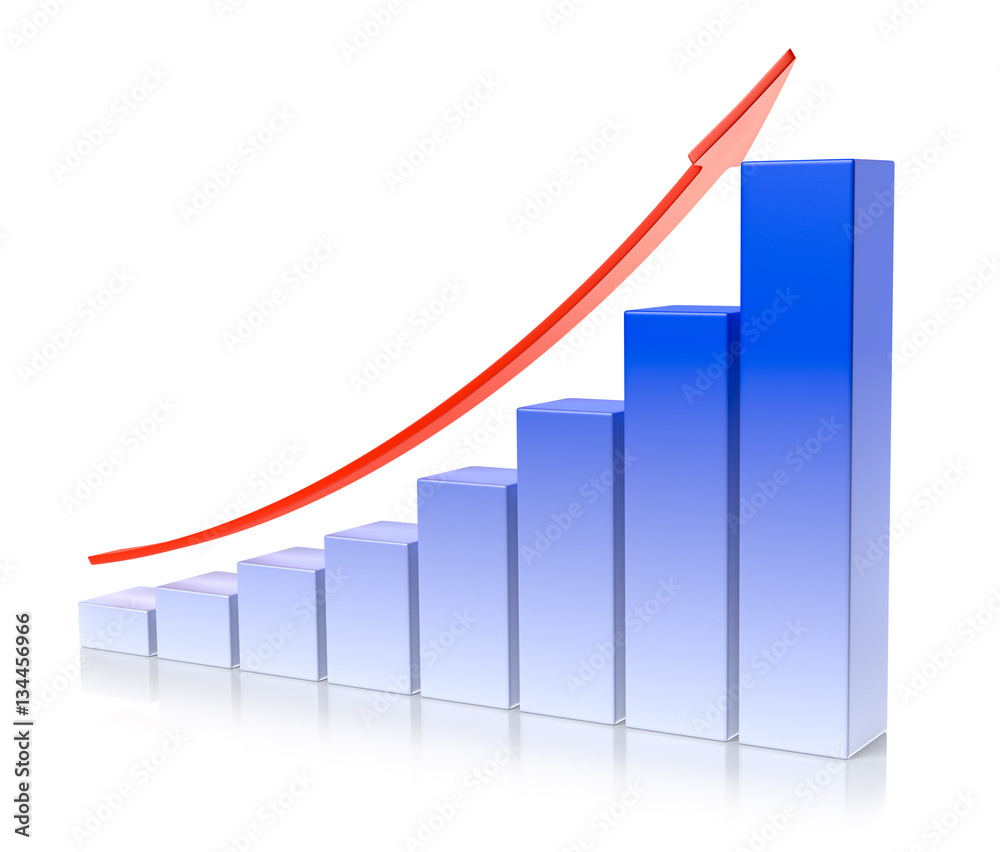 Blue growing bar chart business success concept Blue growing bar chart business success concept