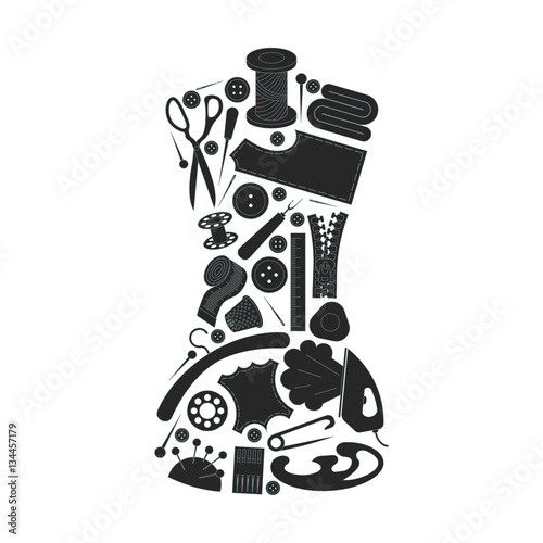 .Dark sewing icons set