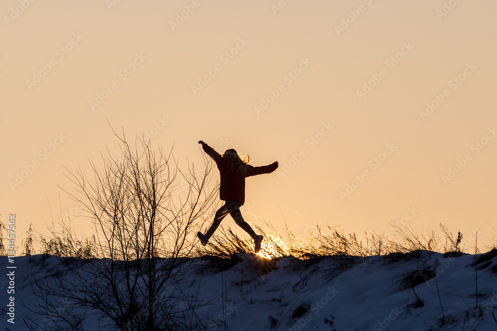 Young girl running in snow, Running sport girl
Young girl running in snow, Running sport girl
