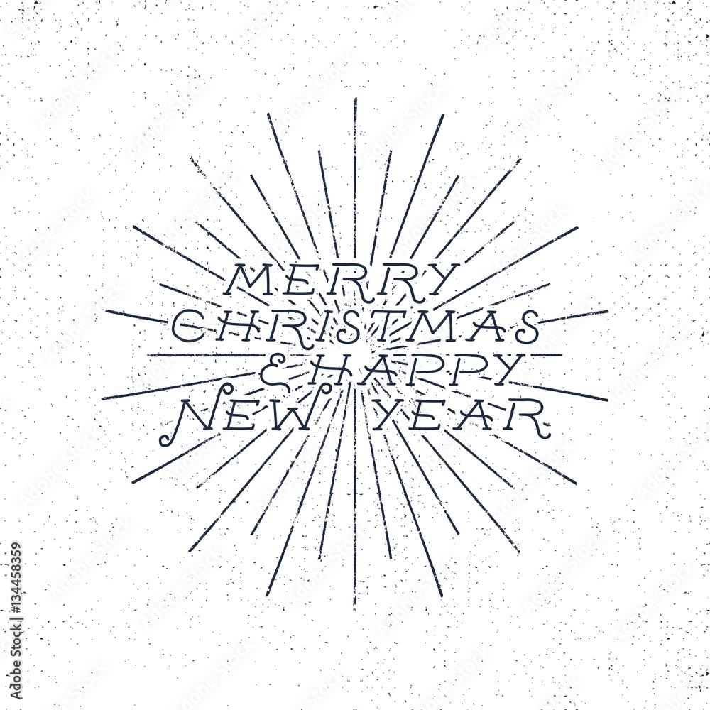 Merry Christmas and Happy New Year lettering, holiday wish, saying and vintage label. Season's greetings calligraphy. Seasonal typography design. design. Letters composition with sun bursts. Merry Christmas and Happy New Year lettering, holiday wish, saying and vintage label. Season's greetings calligraphy. Seasonal typography design. design. Letters composition with sun bursts.