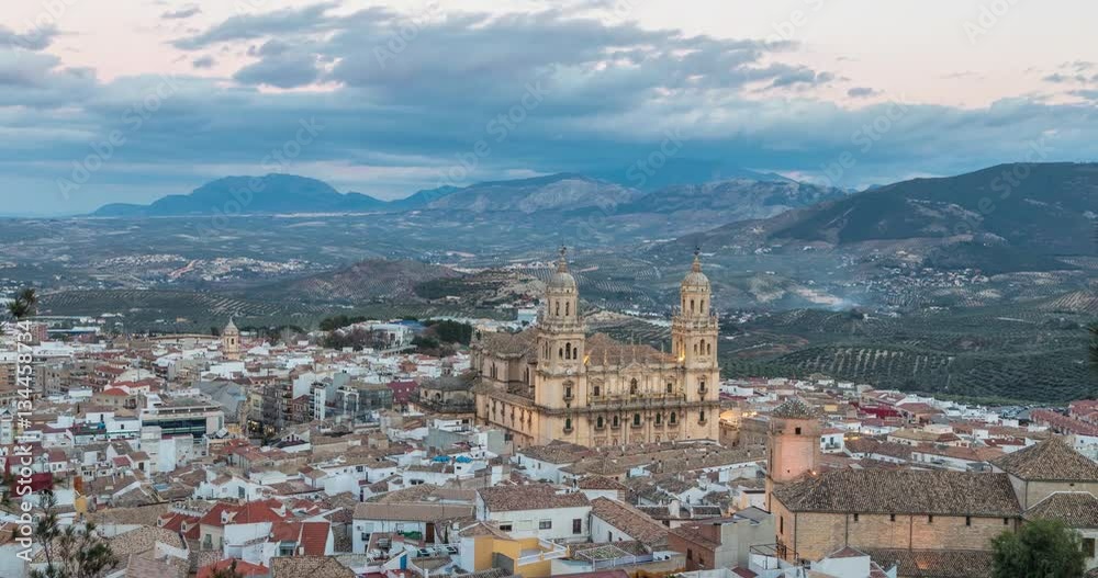 Static view on Cathedral of Jaen in the evening (day to night time lapse video)
Static view on Cathedral of Jaen in the evening (day to night time lapse video)