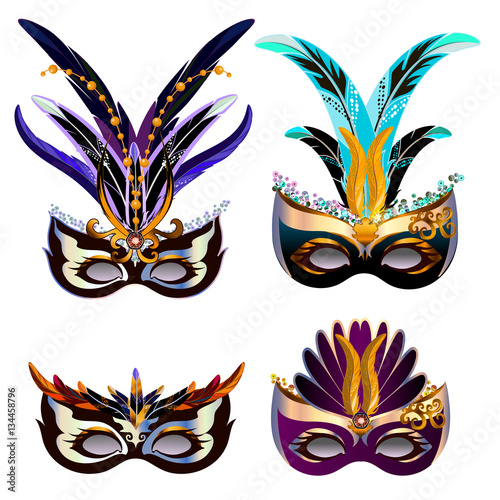 Carnival mask icons set isolated on white.