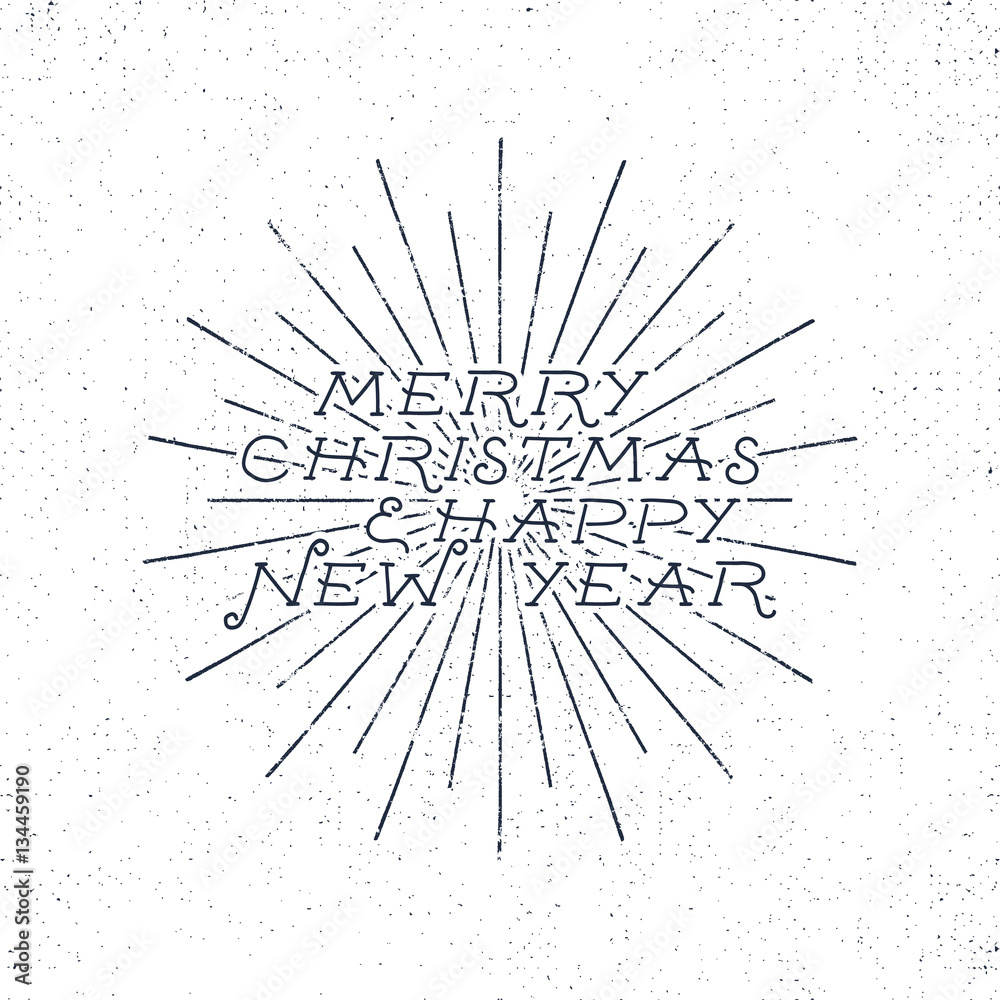 Merry Christmas and Happy New Year lettering, holiday wish, saying and vintage label. Season's greetings calligraphy. Seasonal typography design. Vector design. Letters composition with sun bursts. Merry Christmas and Happy New Year lettering, holiday wish, saying and vintage label. Season's greetings calligraphy. Seasonal typography design. Vector design. Letters composition with sun bursts.