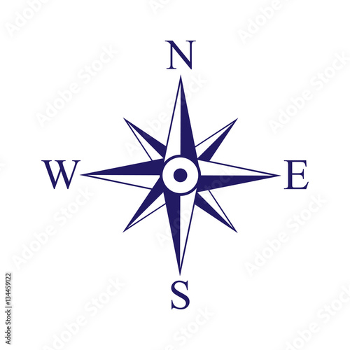 Icono plano Rosa de los vientos azul sencilla en fondo blanco
