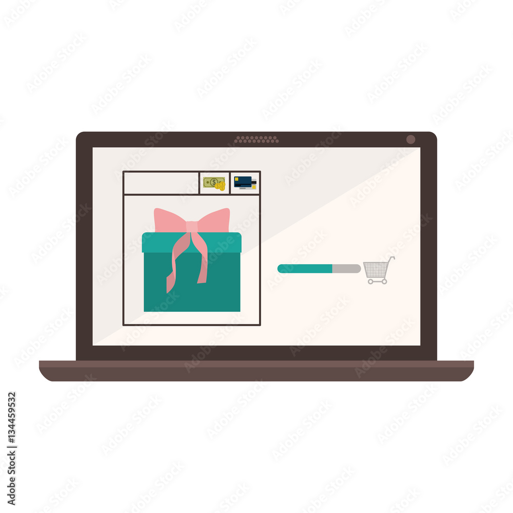 laptop with gift in shopping cart vector illustration laptop with gift in shopping cart vector illustration