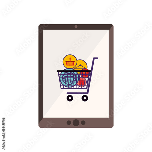 tablet with full shopping cart vector illustration