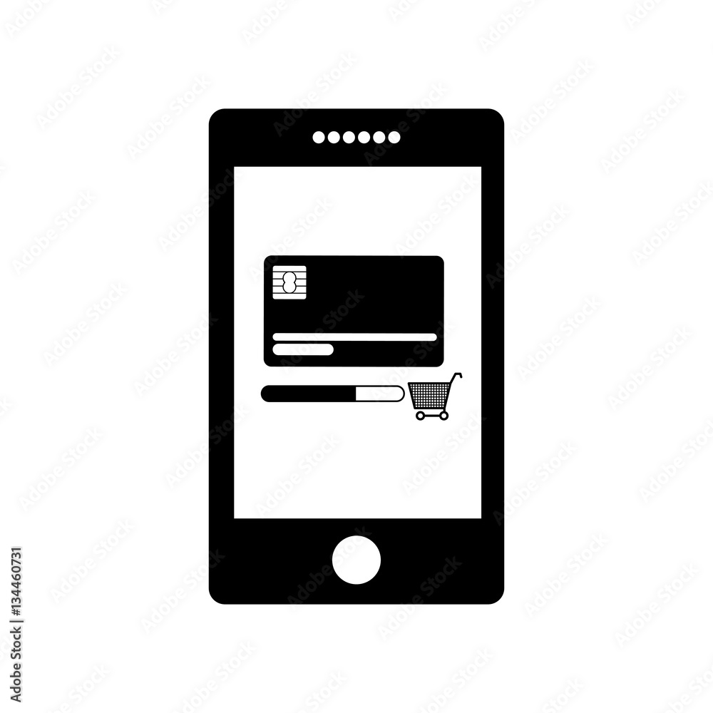 monochrome tablet with display with credit card and shopping cart vector illustration monochrome tablet with display with credit card and shopping cart vector illustration