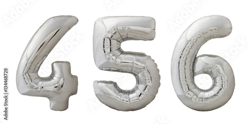 Chrome inflatable balloons numbers 4, 5, 6 on white