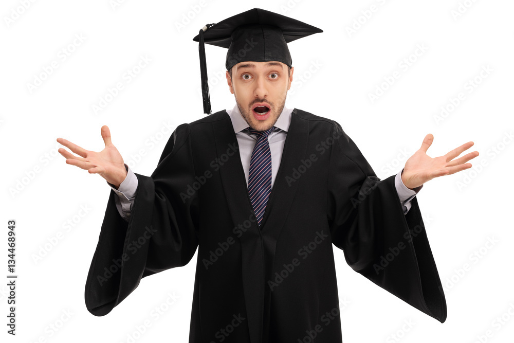 Shocked graduate student gesturing with his hands Shocked graduate student gesturing with his hands
