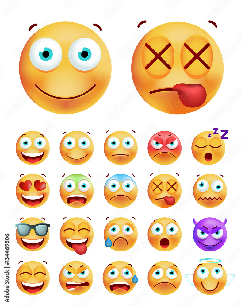 Set of Cute Emoticons on White Background. Isolated Vector Illustration 