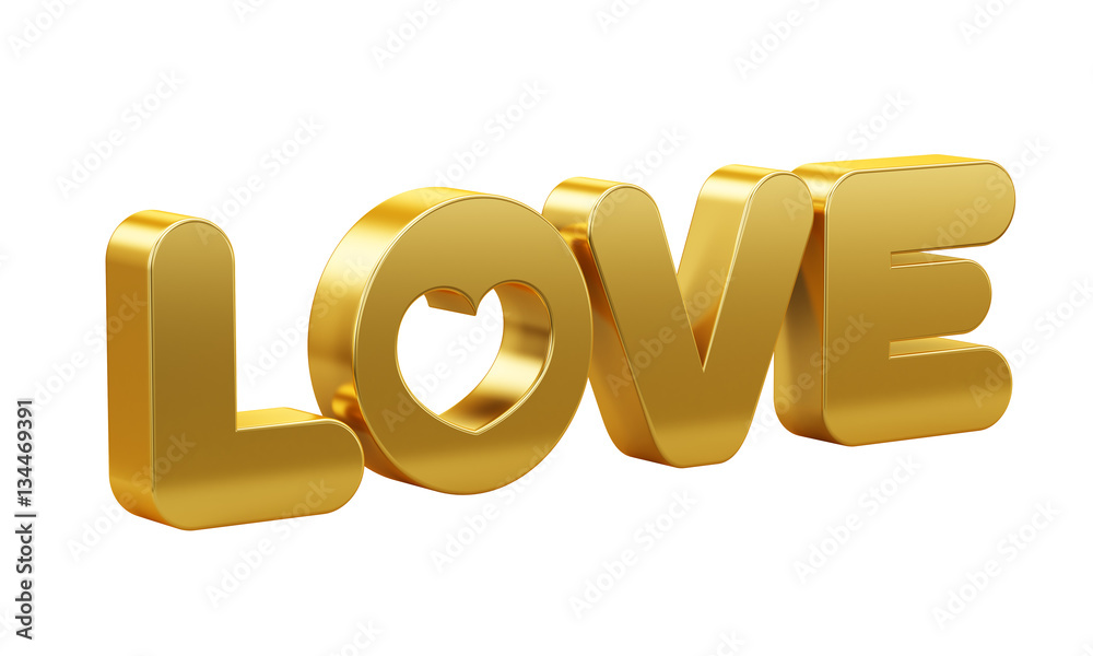Golden word love isolated on a white background. 3d render illus Golden word love isolated on a white background. 3d render illus