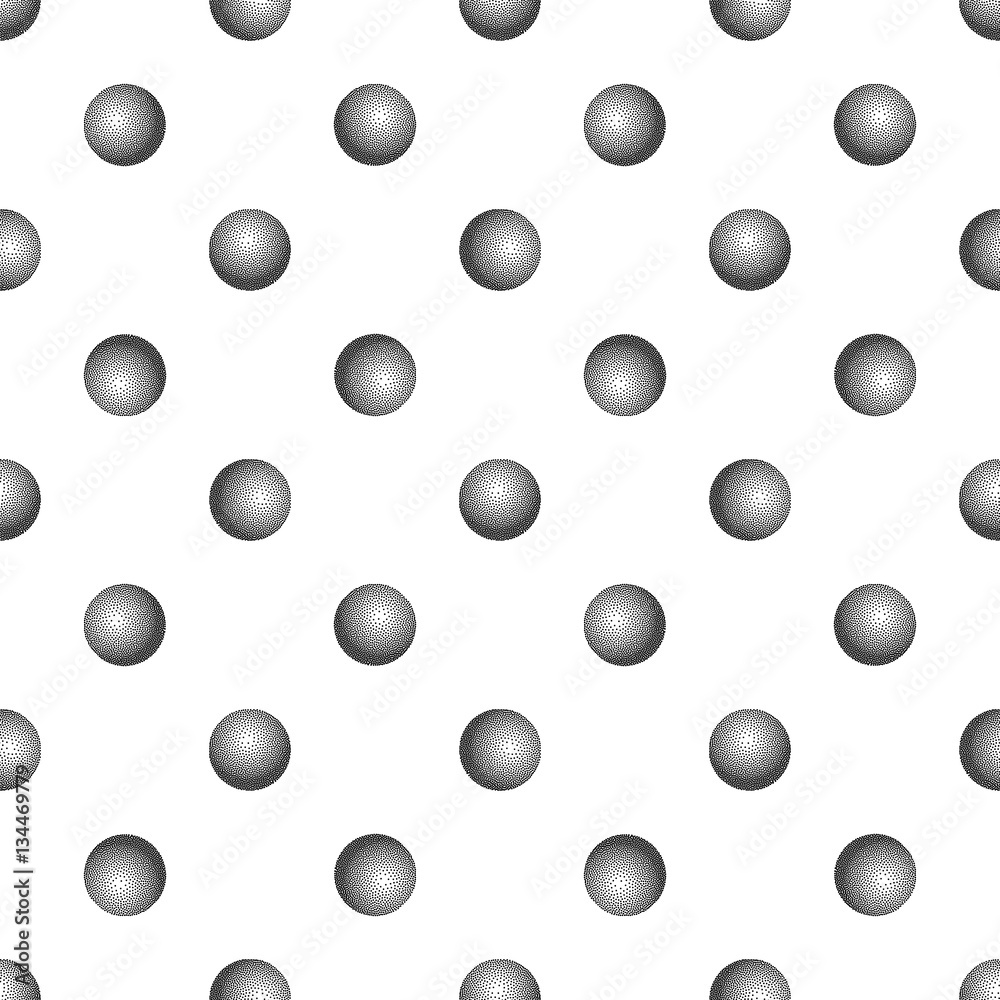 Vector seamless abstract pattern with dotted sphere on a white background.