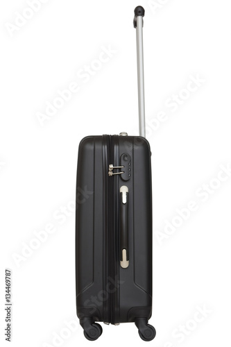 Deep grey plastic suitcase isolated on white background