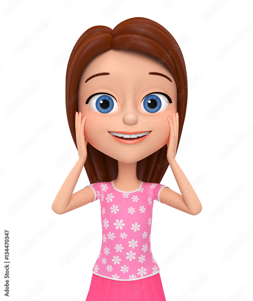 Cheerful girl unexpected surprise isolated on a white background Cheerful girl unexpected surprise isolated on a white background