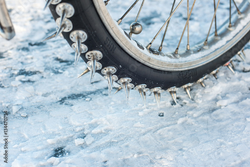 spikes of an ice speedway motorbike