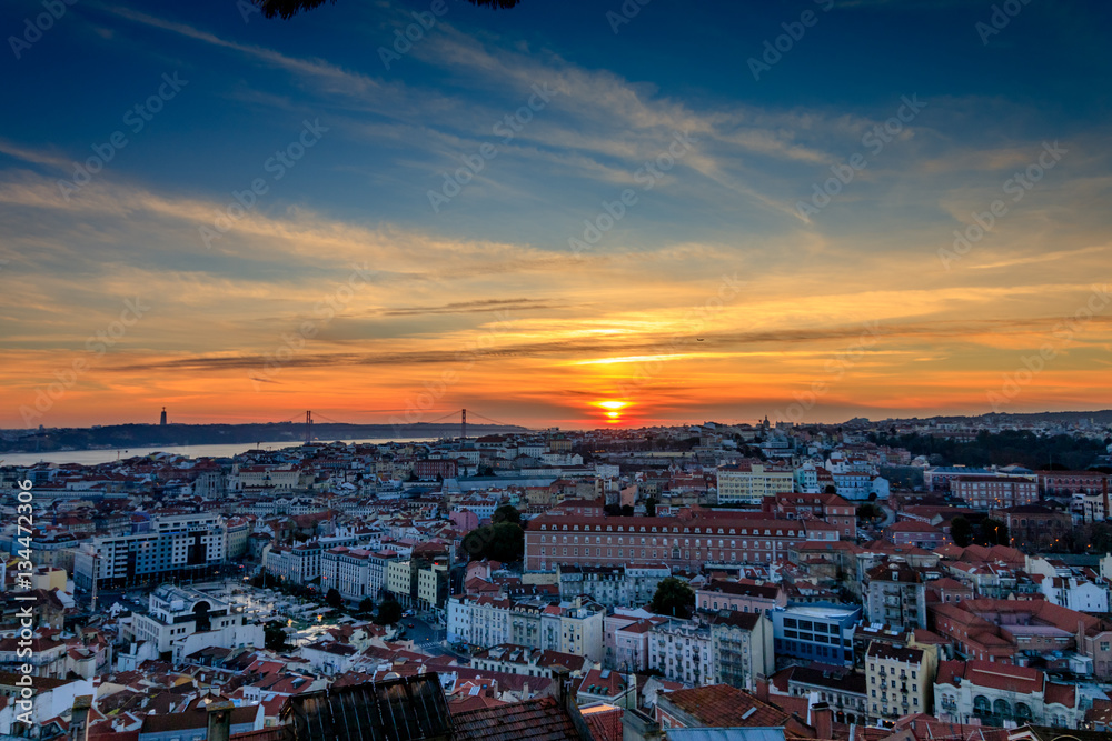 Vista de Lisboa no Por do Sol,Portugal