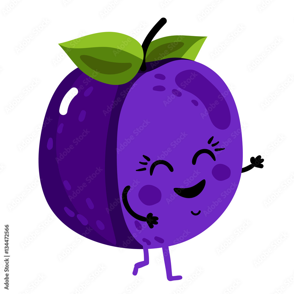 Cute fruit plum cartoon character isolated on white background vector