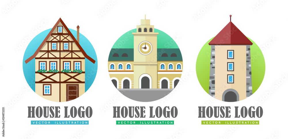 House Logo Vector Illustration Web Buttons Set