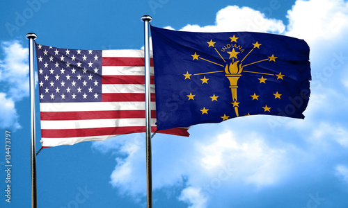 indiana with united states flag, 3D rending, combined flags